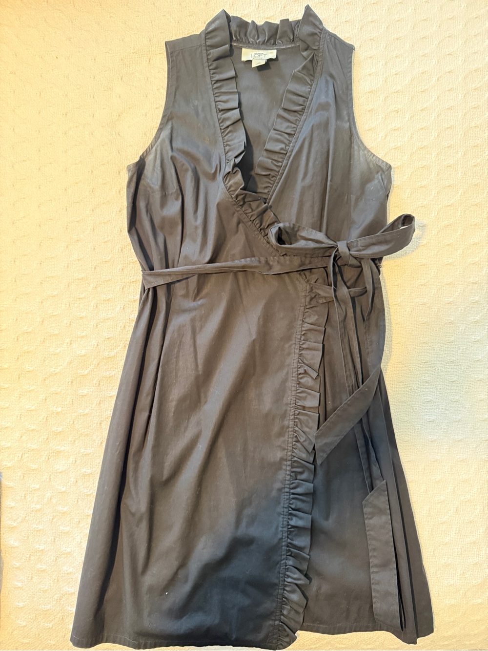 LOFT Sleeveless Ruffle Wrap Dress in Black, 2P